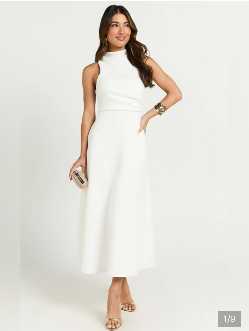 Showpo Macy Sleeveless White Midi Dress - Classic High Neck size 12 new